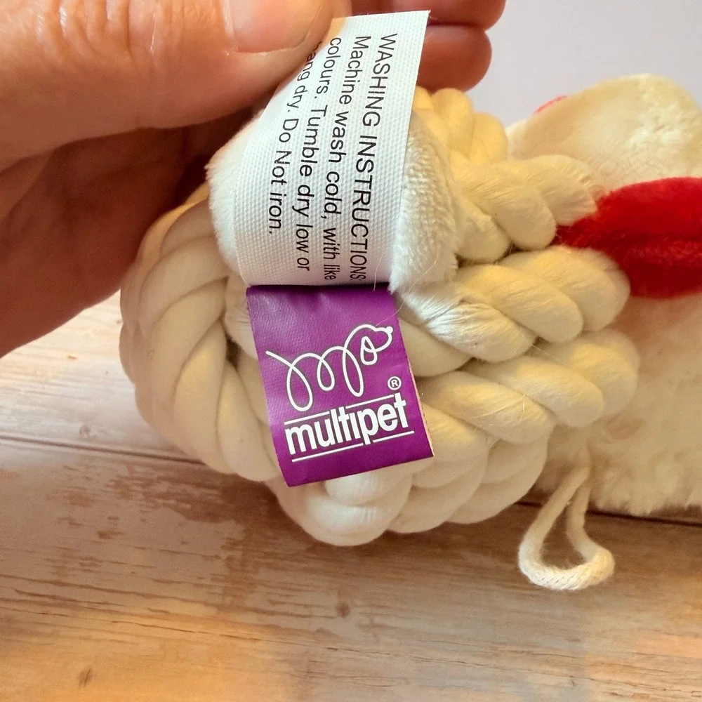 Multipet Lamb Chop Dog Toy Small White New Squeaky Plush Knotted Rope 71513